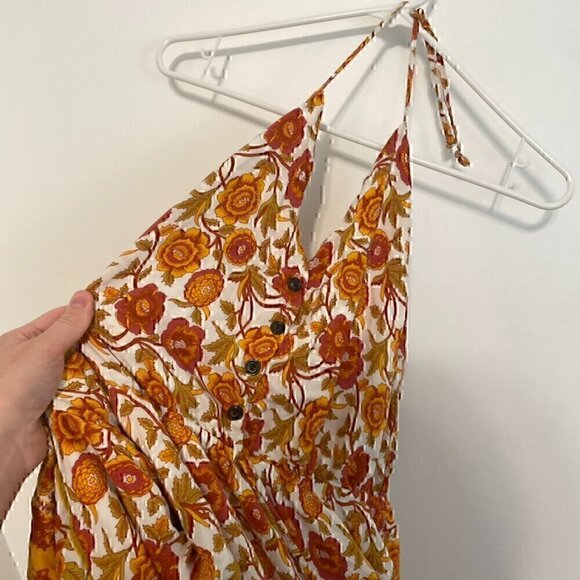 SHEIN White Orange Mustard Floral Border Print Boho Halter Dress ALTERED STRAPS - Picture 7 of 16
